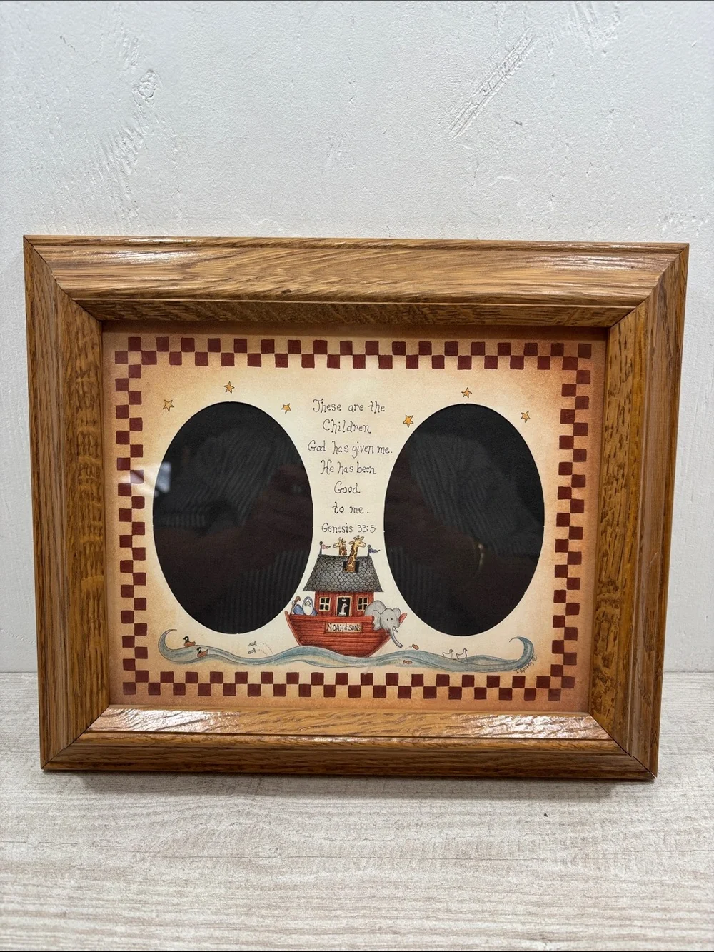 Vintage Noah's Ark DBL Framed Print Linda Spivey Y2k 90's Nursery Art Oak Frame